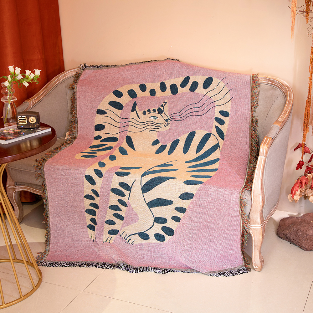 Boho Throw Blanket Fringe - Tekstil şehir Ins pembe kız kedi