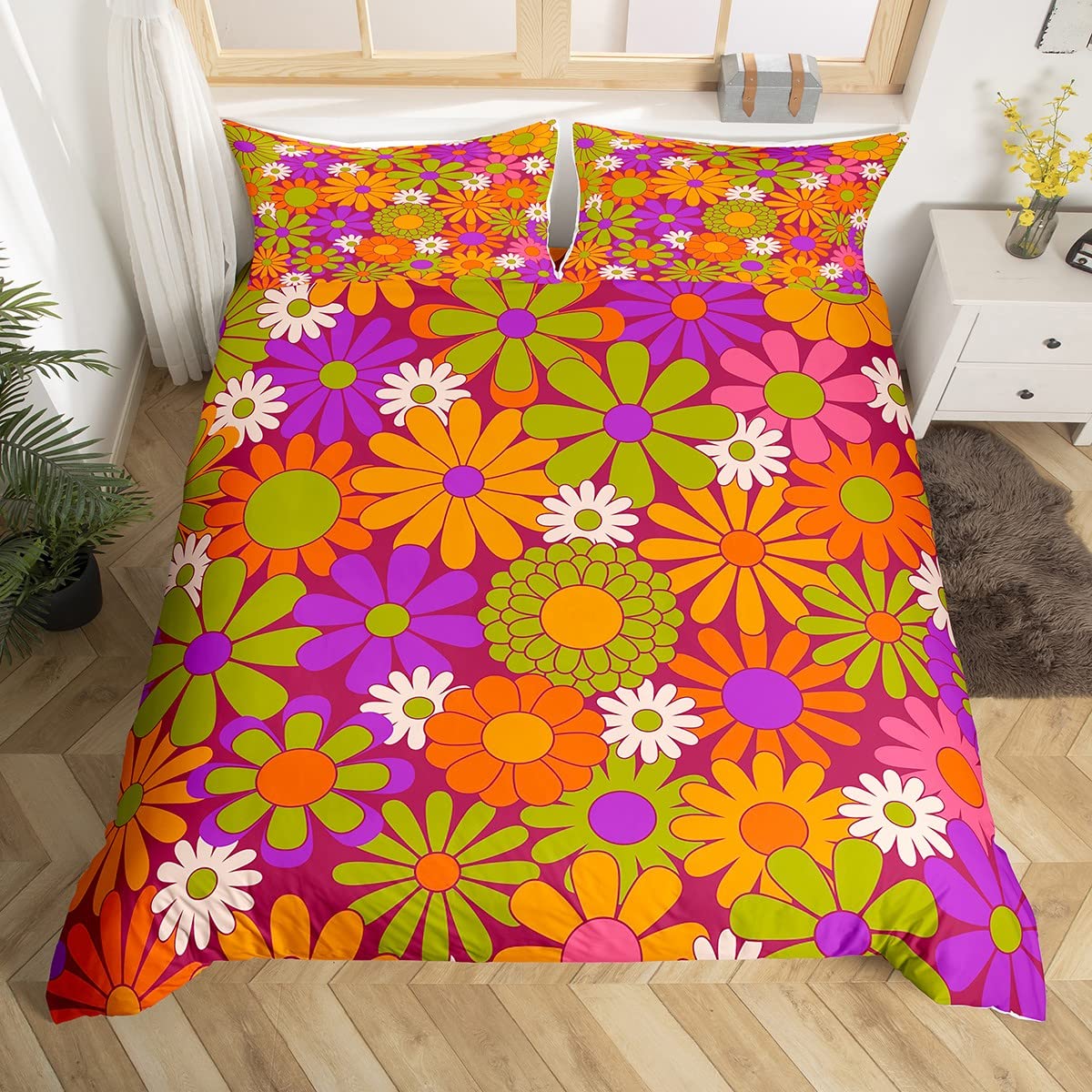 Aesthetic Floral Duvet Cover - Groovy Yorgan Örtüsü Kraliçe Retro Hippi