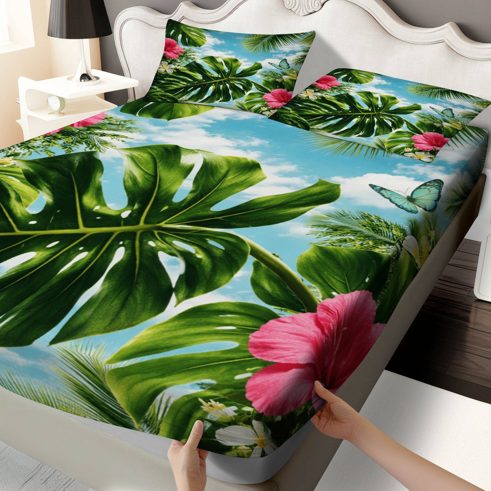 Fitted Bed Sheets Deep Pocket - Tropikal Hibiscus Yatak Örtüsü Seti, Yaz