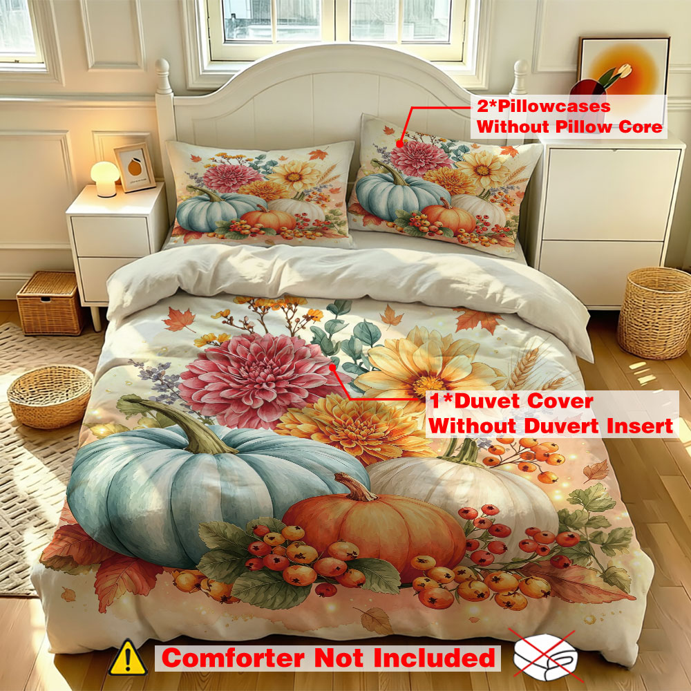 Aesthetic Floral Duvet Cover - Suluboya Açık Mavi Kabak Ayçiçeği Çiçek
