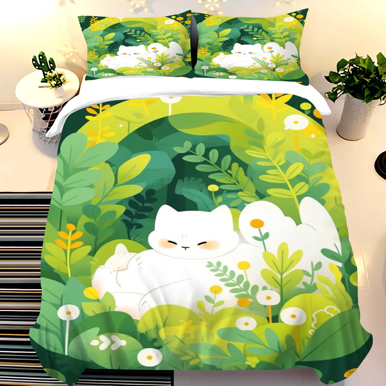 Duvet Cover Sets With Zipper - Sevimli Kedi Baskılı Fermuarlı Nevresim Takımı