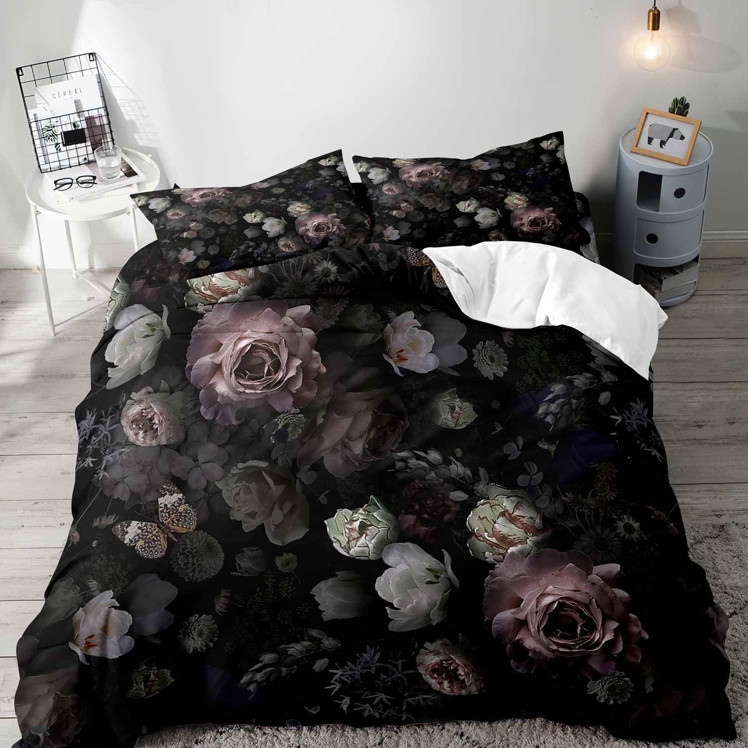 Siyah Çiçek Nevresim Kraliçe Y - Aesthetic Floral Duvet Cover incelemesi ve fiyatı