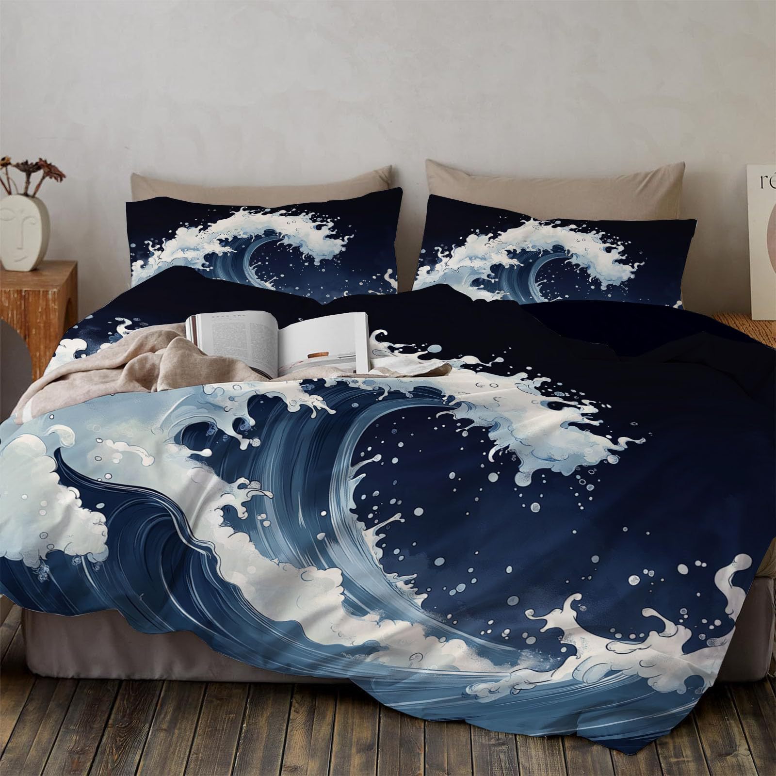 Japon Tarzı Dalgalar Kraliçe N - Duvet Cover Sets With Zipper incelemesi ve fiyatı