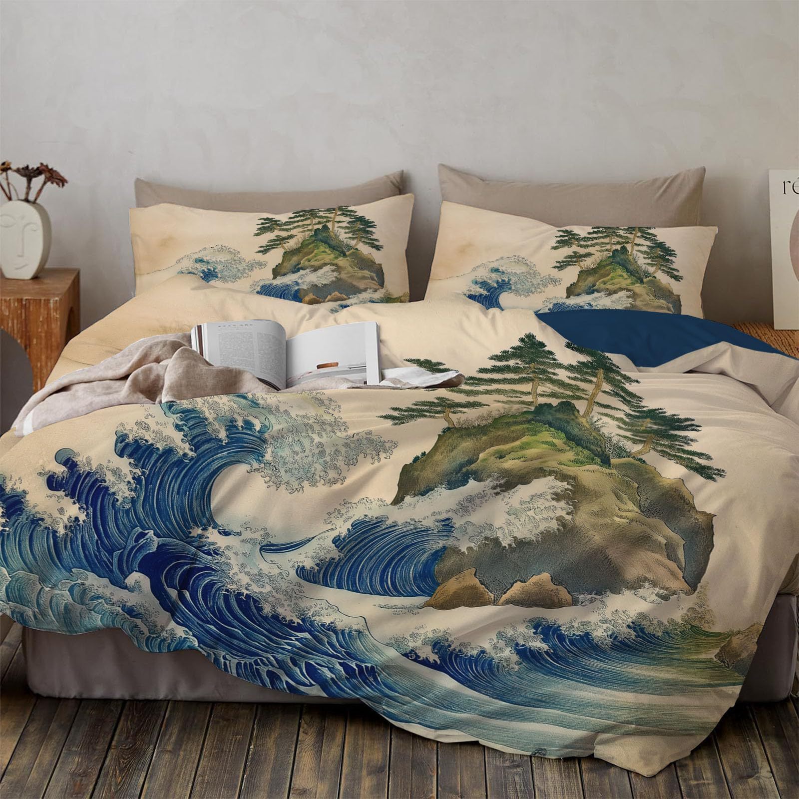 Japon Tarzı Dalgalar Kraliçe N - Duvet Cover Sets With Zipper incelemesi ve fiyatı