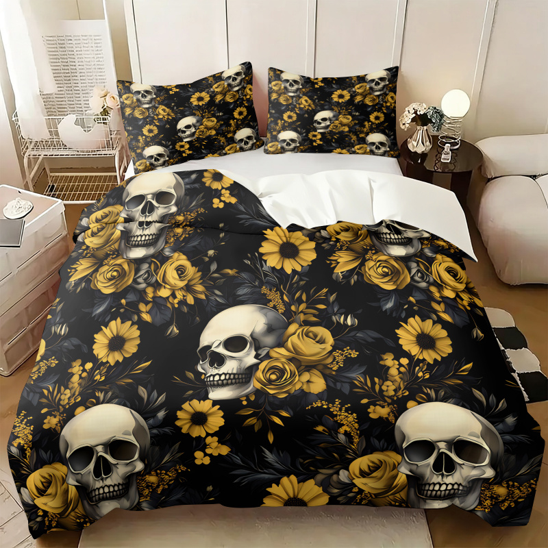 Koyu Estetik Kafatası Sarı Çiç - Aesthetic Floral Duvet Cover incelemesi ve fiyatı