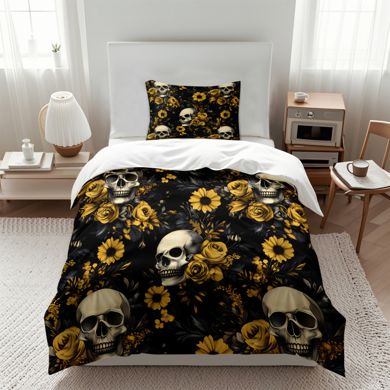 Koyu Estetik Kafatası Sarı Çiç - Aesthetic Floral Duvet Cover incelemesi ve fiyatı