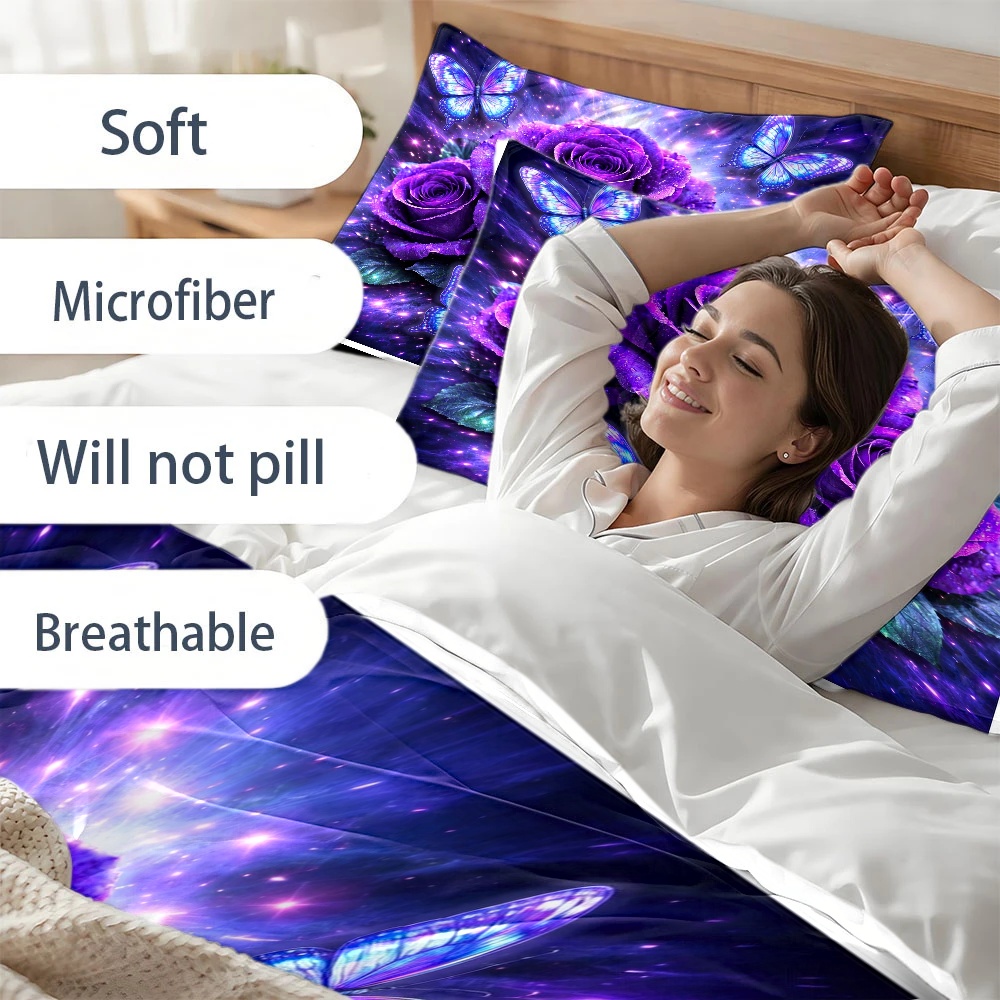3 Parça Rüya Gibi Mor Gül Mavi - Duvet Cover Sets With Zipper incelemesi ve fiyatı