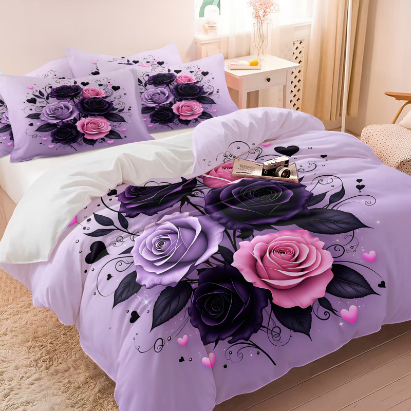 Mor Siyah Pembe Gül Kalp Nevre - Aesthetic Floral Duvet Cover incelemesi ve fiyatı